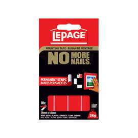 LePage No More Nails 1873067 Permanent Strips Mounting Tape, 40 mm L, 20 mm W, White
