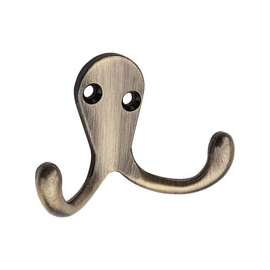 National Hardware Double Cloth Hook, 35 lb, Zinc Die-Cast, Antique Brass