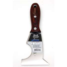 MARKSON Putty Knife 6 in 1, Spackle Knife with Pakka Wooden Handle, Caulk Removal Tool, Paint Can Opener, Paint Remover from Wood, Wallpaper Scraper