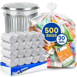 PLASTIC PRINCE 20-30 Gallon Trash Bags, Clear Trash Bags 30"W × 36"L, 10 Micron Clear Garbage Bags, 20-30 Gal High-Density Garbage Can Liners, Fits Square and Round Trash Cans, Pack of 500