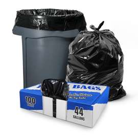 PLASTIC PRINCE (100 Pack) 44 Gallon Black Trash Bags, 1.5 Mil, Heavy Duty, Fit Rubbermaid Brute Rollout, Round 32-44 gal Trash Cans, 38" x 46" Trash Can Liners