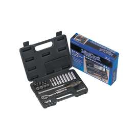 Vulcan Socket Set, 24 Piece, 1/4 In Drive, Chrome Vanadium Steel, Chrome, Metric