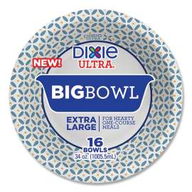 Heavy-Duty Big Bowls, 34 oz, Blue/Yellow/White, 16/Pack