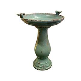 Alpine TLR102TUR Antique Ceramic Birdbath, Ceramic, Turquoise