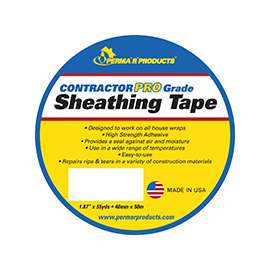 PERMA R PRODUCTS Contractor Pro Grade 18755 Sheathing Tape, 50 m L, 48 mm W, Acrylic Adhesive, White