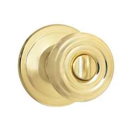 Kwikset Signature Series 730CN 3 CP Privacy Door Knob, 1-3/8 to 1-3/4 in Thick Door, Polished Brass