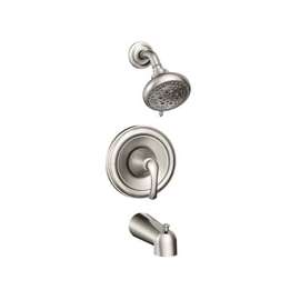 Moen Tiffin 82876SRN Tub/Shower Faucet, 1-Handle, Standard Showerhead, Diverter Tub Spout, Metal, Brushed Nickel