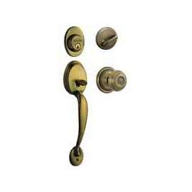 Schlage F60PLYXGEO609 Handleset, Keyed Different Key, 1 Grade, Brass, Antique Brass