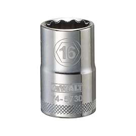 DeWALT DWMT74573OSP Drive Socket, Metric Measuring, 1/2 in Drive, 12-Point, 16 mm Socket, Vanadium Steel