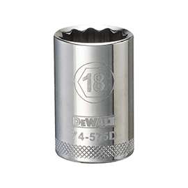 DeWALT DWMT74575OSP Metric Drive Socket, 1/2 in Drive, 12-Point, 18 mm Socket, Steel