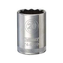 DeWALT DWMT74577OSP Drive Socket, Metric Measuring, 1/2 in Drive, 12-Point, 20 mm Socket, Vanadium Steel