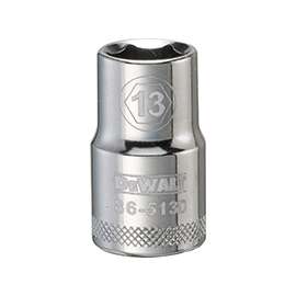 DeWALT DWMT86513OSP Drive Socket, Metric Measuring, 1/2 in Drive, 6-Point, 13 mm Socket, Vanadium Steel