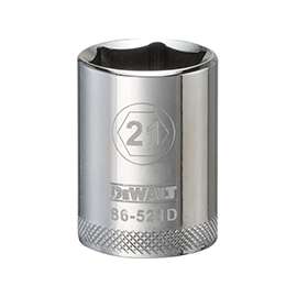 DeWALT DWMT86521OSP Drive Socket, Metric Measuring, 1/2 in Drive, 6-Point, 21 mm Socket, Vanadium Steel