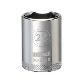 DeWALT DWMT86522OSP Drive Socket, Metric Measuring, 1/2 in Drive, 6-Point, 22 mm Socket, Vanadium Steel
