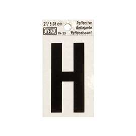 HY-KO RV-25/H Reflective Letter, Character H, 2 in H Character, Black Character