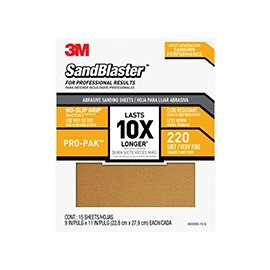 3M SandBlaster 30220ES-15-G Wet/Dry Abrasive Sandpaper, 220-Grit, Very Fine, Aluminum Oxide, Gold