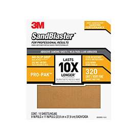3M SandBlaster 30320ES-15-G Wet/Dry Abrasive Sandpaper, 320-Grit, Very Fine, Aluminum Oxide, Gold