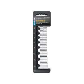 Vulcan Socket Set, 8 Piece, 3/8 In Drive, 6 Points, Chrome Vanadium Steel, Chrome, Sae