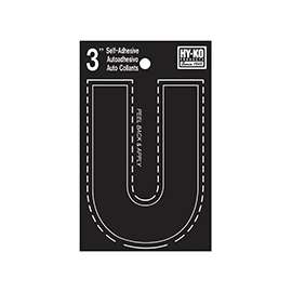 HY-KO 30400 Series 30431 Die-Cut Letter, Character U, 3 in H Character, Black Character