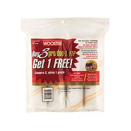 WOOSTER RR868-9 Paint Roller Cover, 3/8 in Thick Nap, Fabric Cover, White