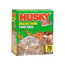 HUSKY HK39DS070C-M Yard Bag, 39 gal Capacity, Drawstring Closure, Clear