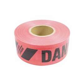 Reinforced Barricade Tape, 3 in x 500 ft, Red, Danger/Peligro