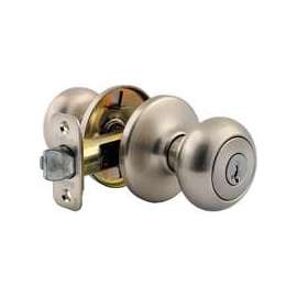 Kwikset 400CV 15 RCAL RCS Keyed Entry Knob, 1-3/8 to 1-3/4 in Thick Door, Brass, Satin Nickel