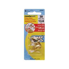OOK 50584 Picture Hanger, 30 lb Weight Capacity, Steel, Brass