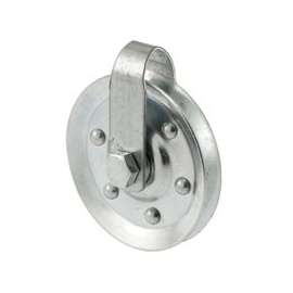 Prime-Line GD 52108 Pulley with Strap and Axle Bolt, 4 in Dia, 3/16 in Dia Bore, Galvanized Steel