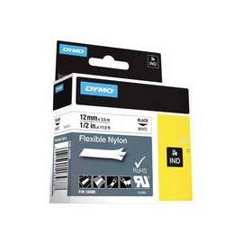 RHINO IND Flexible Nylon Labels, 11 1/2' x 1/2 in, Black/White