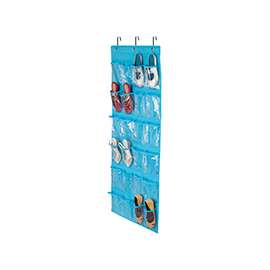 Honey-Can-Do SFT-02822 Over-The-Door Shoe Organizer, 1-1/2 in L, 57 in H, Fabric, Light Blue