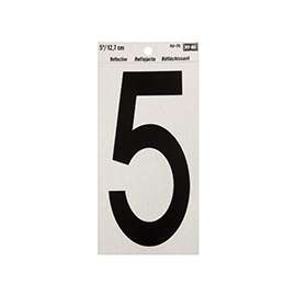 HY-KO RV-70/5 Reflective Sign, Character 5, 5 in H Character, Black Character