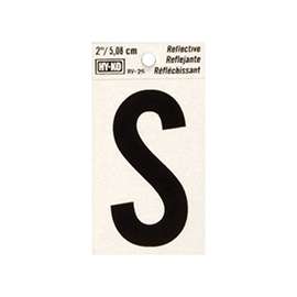 HY-KO RV-25/S Reflective Letter, Character S, 2 in H Character, Black Character