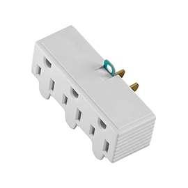 Eaton Wiring Devices BP1219W Grounded Outlet Adapter, 15 A, 2-Pole, 3-Outlet, White