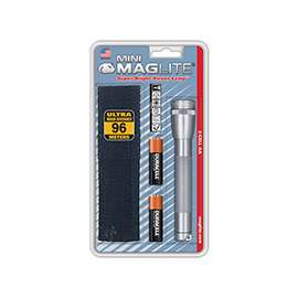 MagLite M2A09H Flashlight, 3 VDC, Incandescent Lamp, Alkaline Battery, Gray