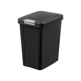 Sterilite TouchTop 10439004 Waste Basket with Latch, 7.5 gal Capacity, Black
