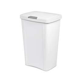 Sterilite TouchTop 10458004 Waste Basket with Latch, 13 gal Capacity, White