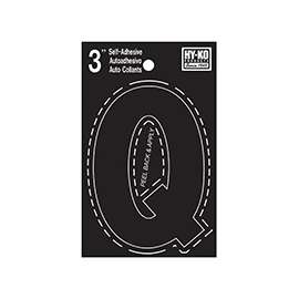 HY-KO 30400 Series 30427 Die-Cut Letter, Character Q, 3 in H Character, Black Character