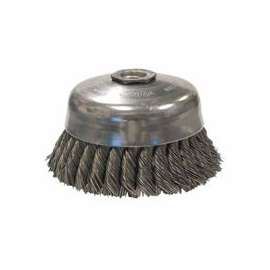 Single Row Heavy-Duty Knot Wire Cup Brush, 5 in Dia., 5/8-11 UNC, .023 Steel