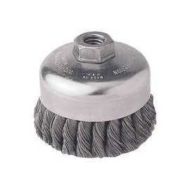 Single Row Heavy-Duty Knot Wire Cup Brush, 4 in Dia., 5/8-11 UNC, .014 Steel