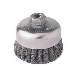 Single Row Heavy-Duty Knot Cup Brush, 4 in Dia., 5/8-11, .023 Steel, Retail Pack
