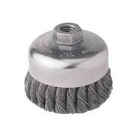 Single Row Heavy-Duty Knot Wire Cup Brush, 4 in Dia., 5/8-11 UNC, .035 Steel