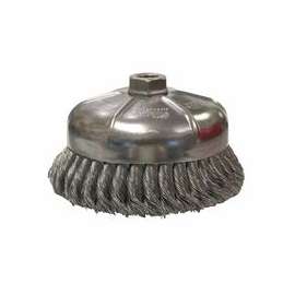 Single Row Heavy-Duty Knot Wire Cup Brush, 6 in Dia., 5/8-11 UNC, .023 Steel