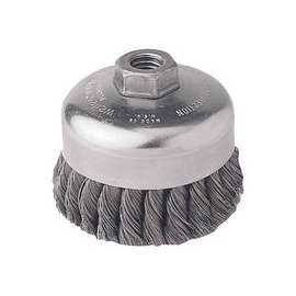 Single Row Heavy-Duty Knot Cup Brush, 4 in Dia., 5/8-11 UNC, .014 Stainless