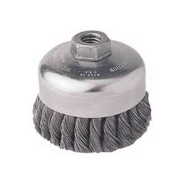 Single Row Heavy-Duty Knot Cup Brush, 4 in Dia., 5/8-11 UNC, .023 Stainless