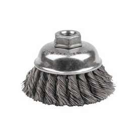 Single Row Heavy-Duty Knot Wire Cup Brush, 3 1/2 in Dia., 5/8-11 UNC, .014 Steel