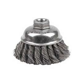 Single Row Heavy-Duty Knot Cup Brush, 3 1/2 in Dia., 5/8-11, 1.25 x .02 Steel