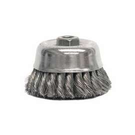 Heavy-Duty Knot Wire Cup Brush, 4 in Dia., 5/8-11 UNC Arbor, .02 in Steel Wire