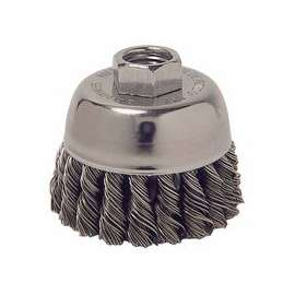 Single Row Heavy-Duty Knot Wire Cup Brush, 2 3/4 Dia., .014 Steel, Display Pack