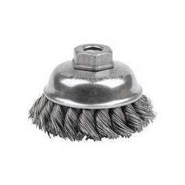 Single Row Heavy-Duty Knot Wire Cup Brush, 3 1/2 in Dia., 3/8-24 UNF, .023 Steel